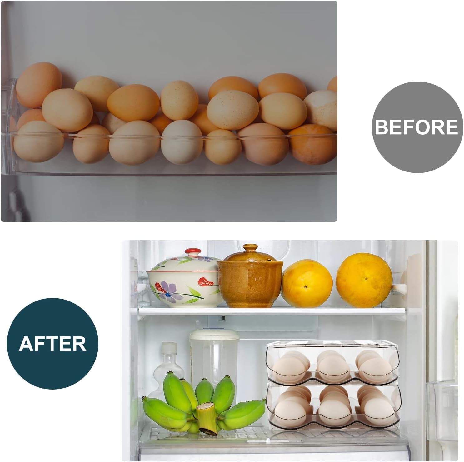 2-Layer Automatic Rolling Egg Holder for Fridge