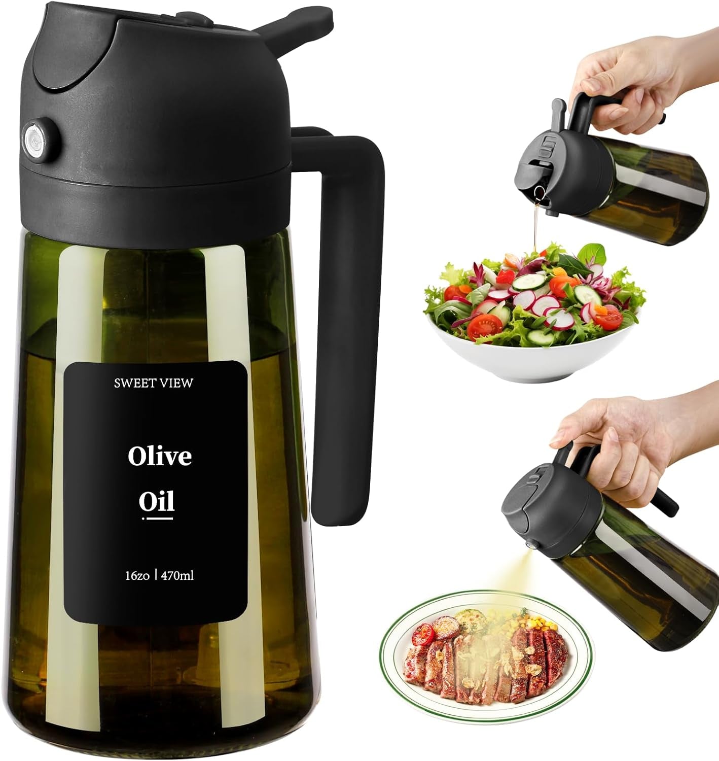 16oz Glass Olive Oil Dispenser & Sprayer