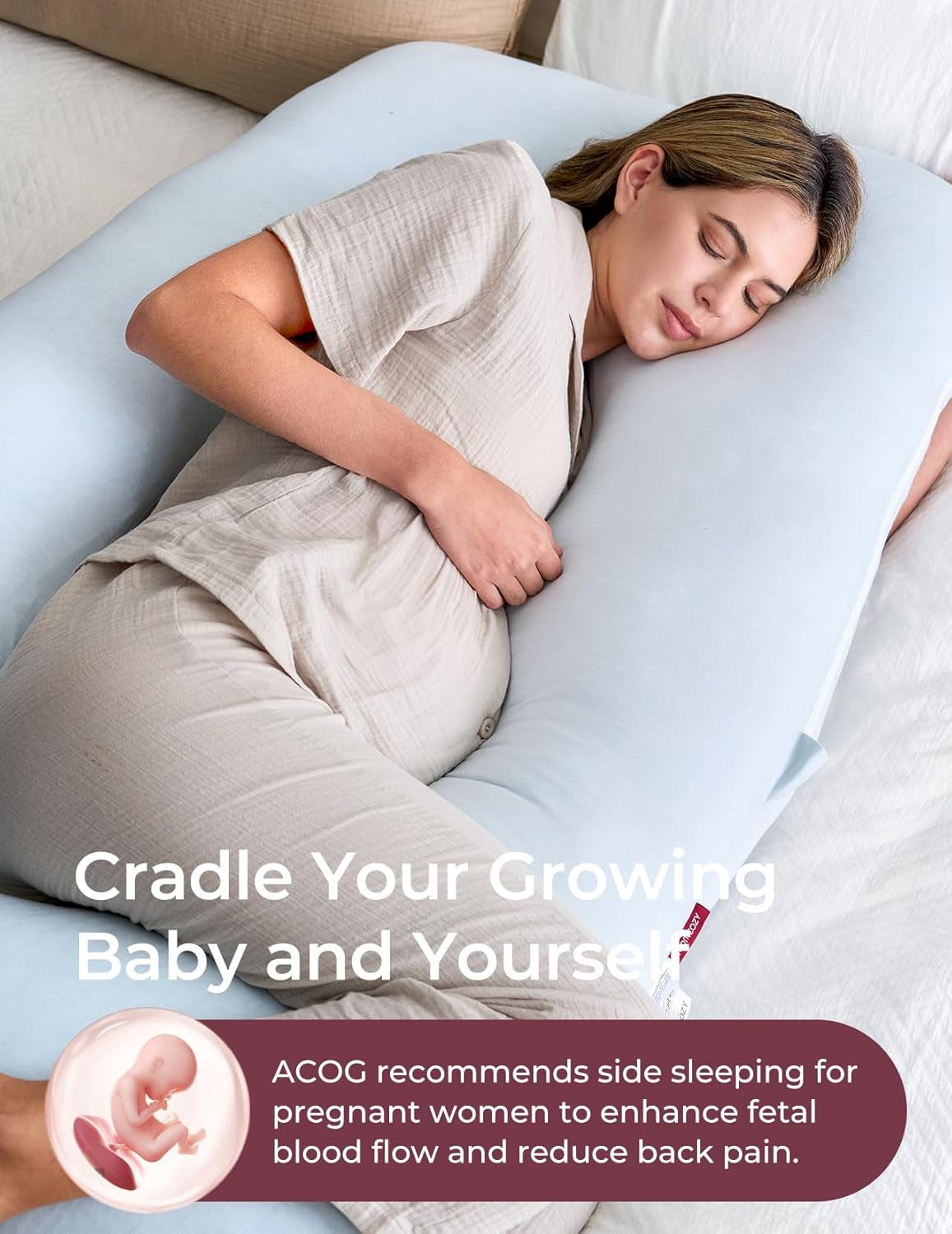 Pregnancy Pillows for Sleeping, U Shaped Full Body Pillow 57 Inch for Pregnant Women with Back, Hip, Leg, Belly Support, Washable Jersey Cotton Cover Included, Light Blue