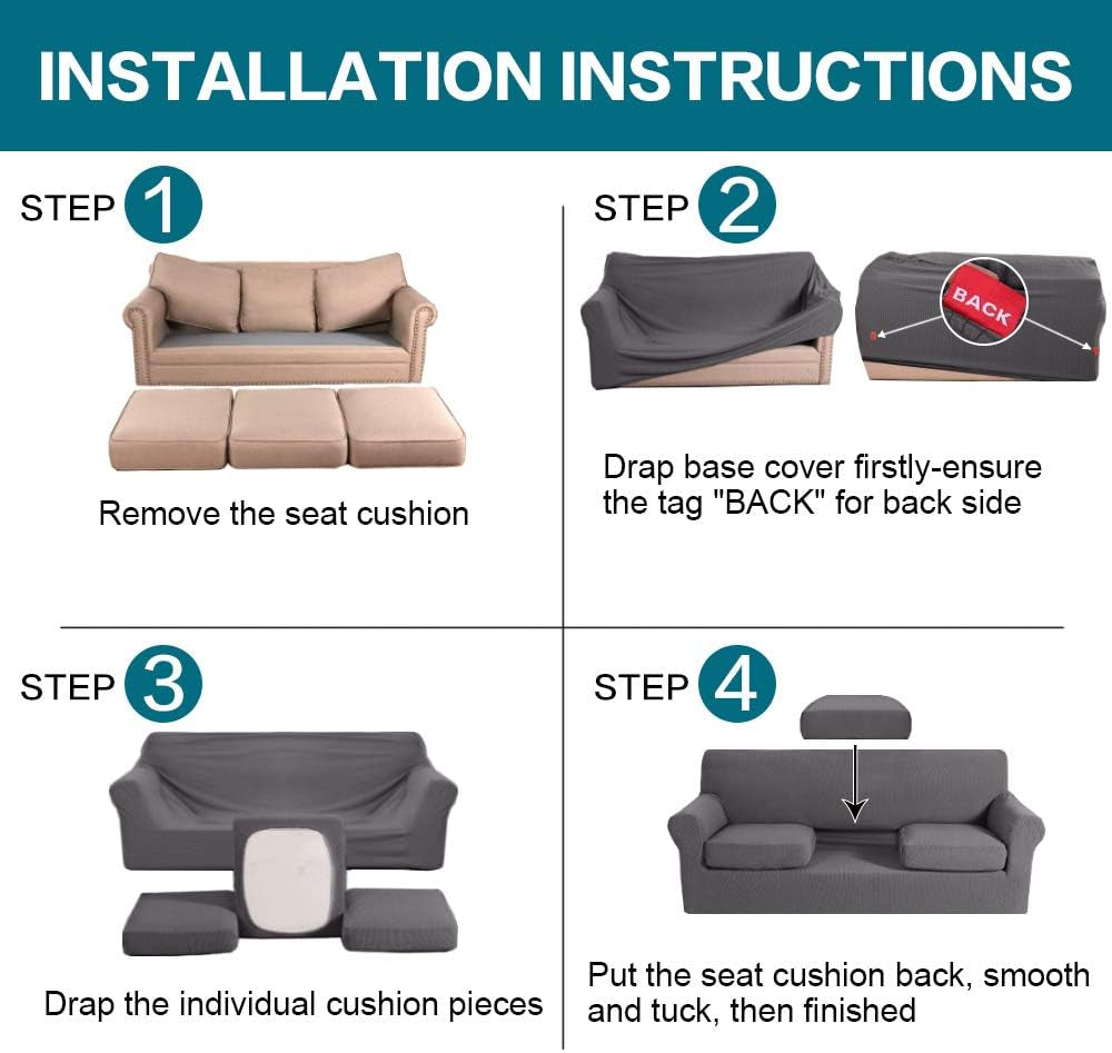 4-Piece Gray Sofa Slipcover for 3 Cushions