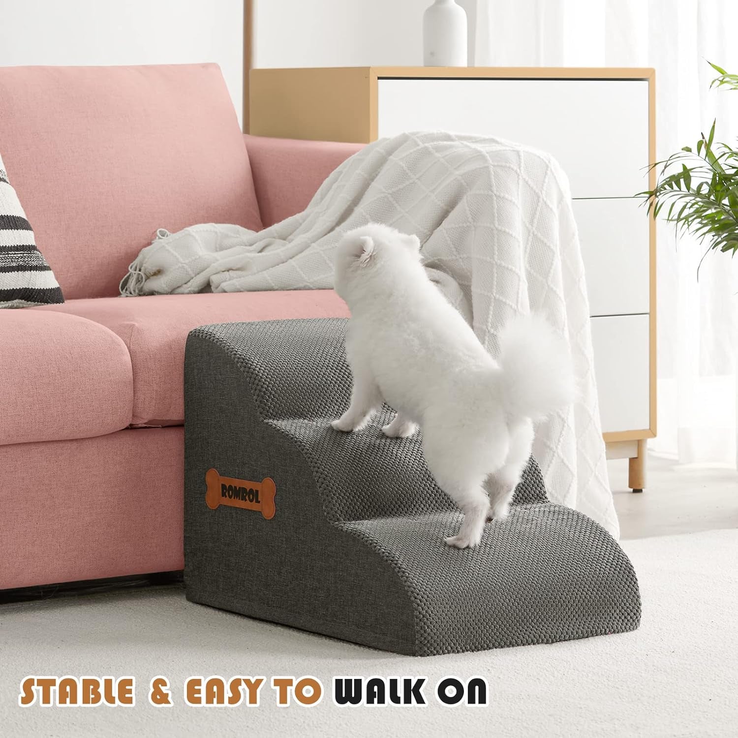 3-Tier Dog Stairs Ramp – Grey