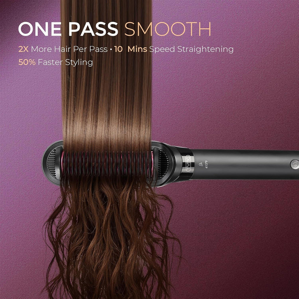 2-in-1 Ceramic Hair Straightener Brush – Black