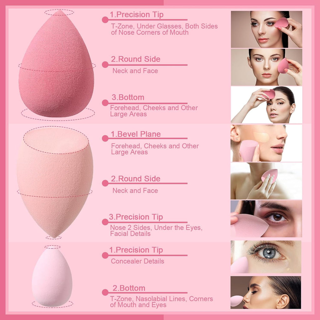17PCS Makeup Sponge & Puff Set – Pink