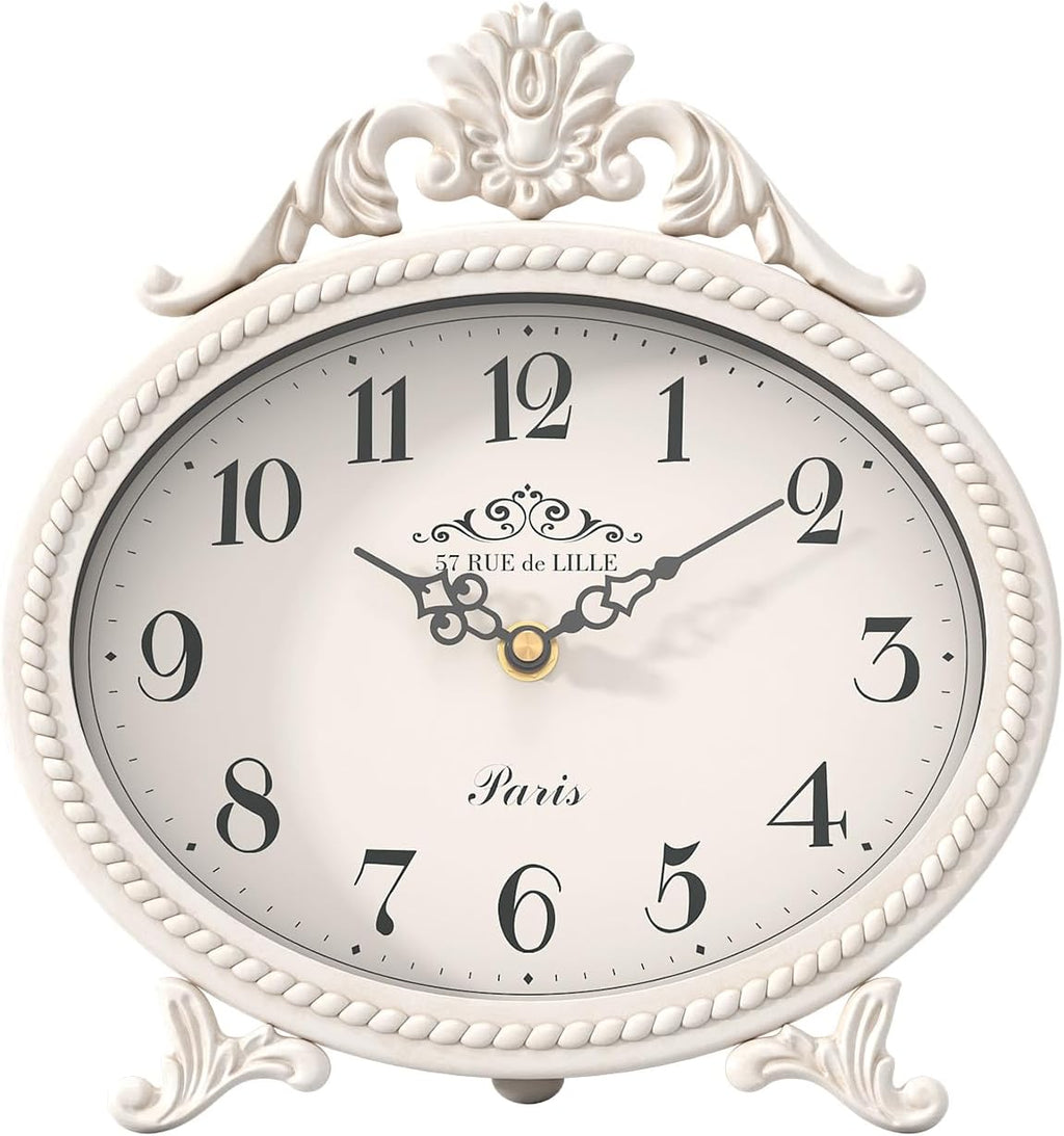 Vintage French-Style Table Clock – Antique White