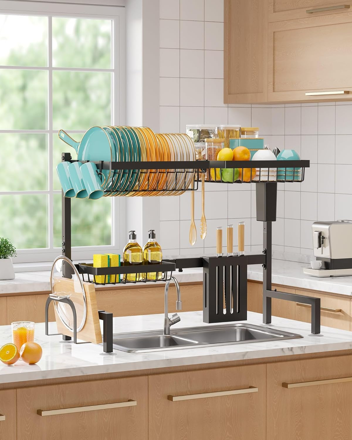 2-Tier Over-Sink Dish Drying Rack – Black