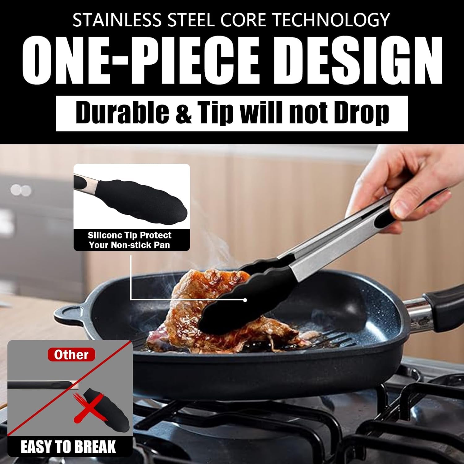 3-Piece Stainless Steel Silicone Kitchen Tongs