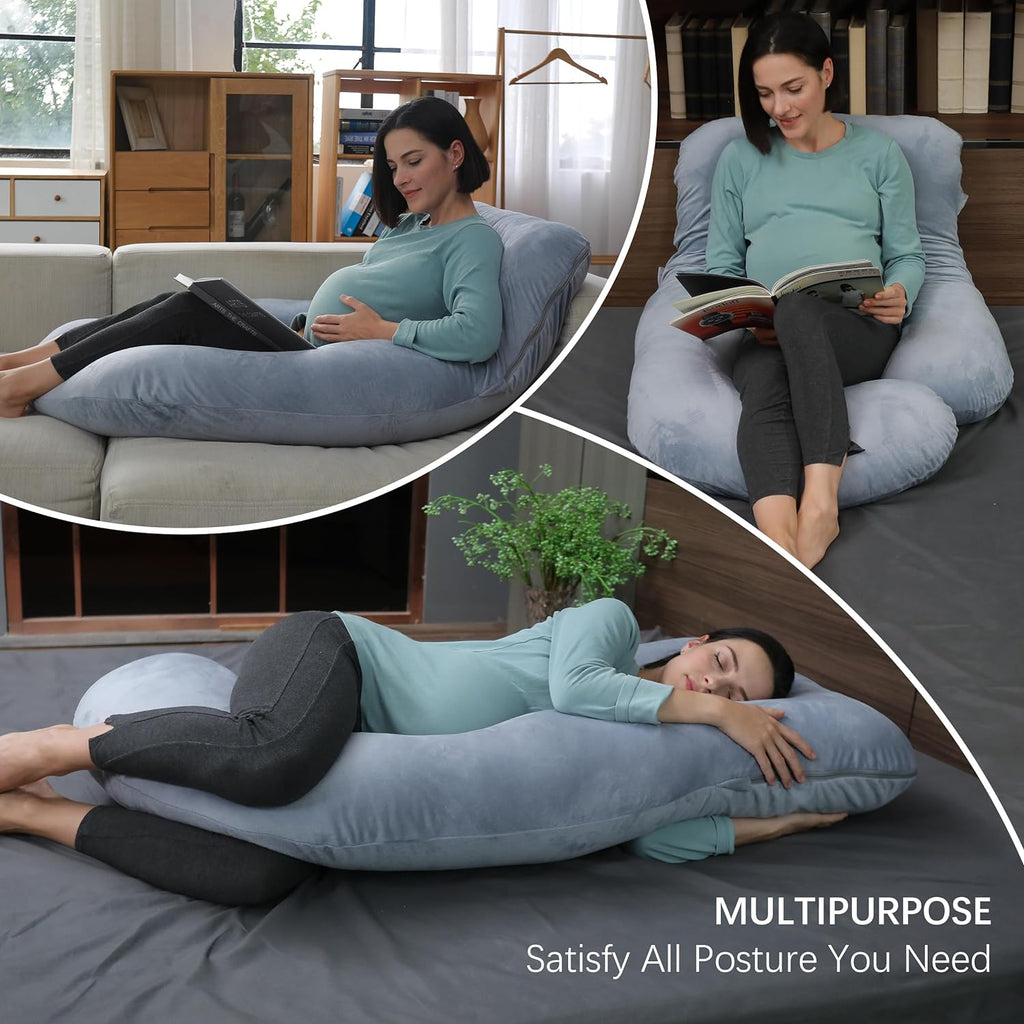Pregnancy Pillows for Sleeping - 57 Inch U Shaped Full Body Maternity Pillow with Removable Cover - Support for Back, Legs, Belly, Hips - Pregnancy Pillow for Women - Grey