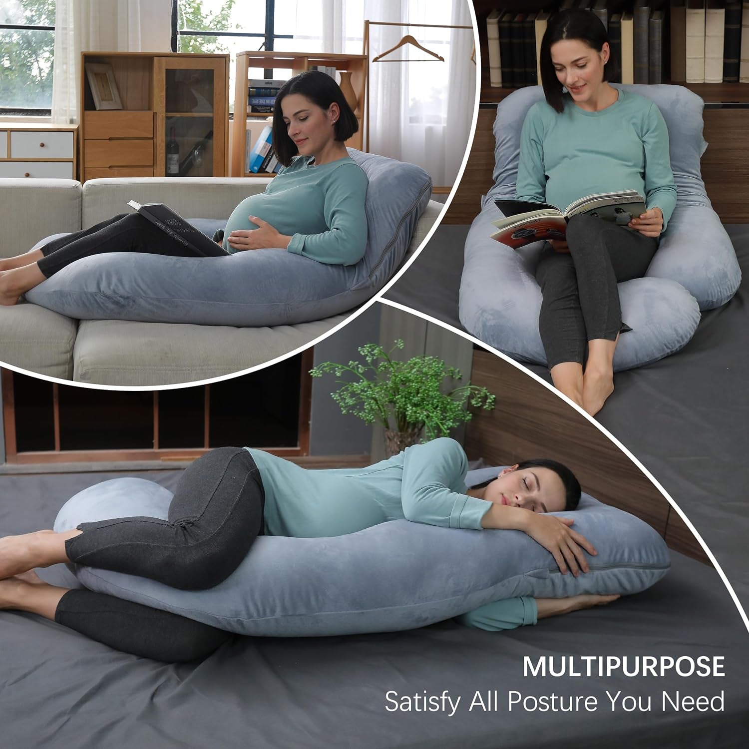 Pregnancy Pillows for Sleeping - 57 Inch U Shaped Full Body Maternity Pillow with Removable Cover - Support for Back, Legs, Belly, Hips - Pregnancy Pillow for Women - Grey
