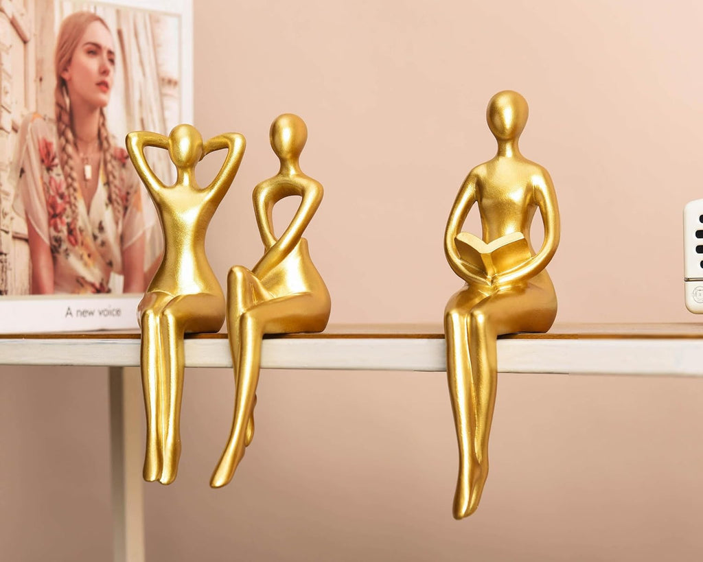 3-Piece Gold Thinker Statue Set – Modern Decor