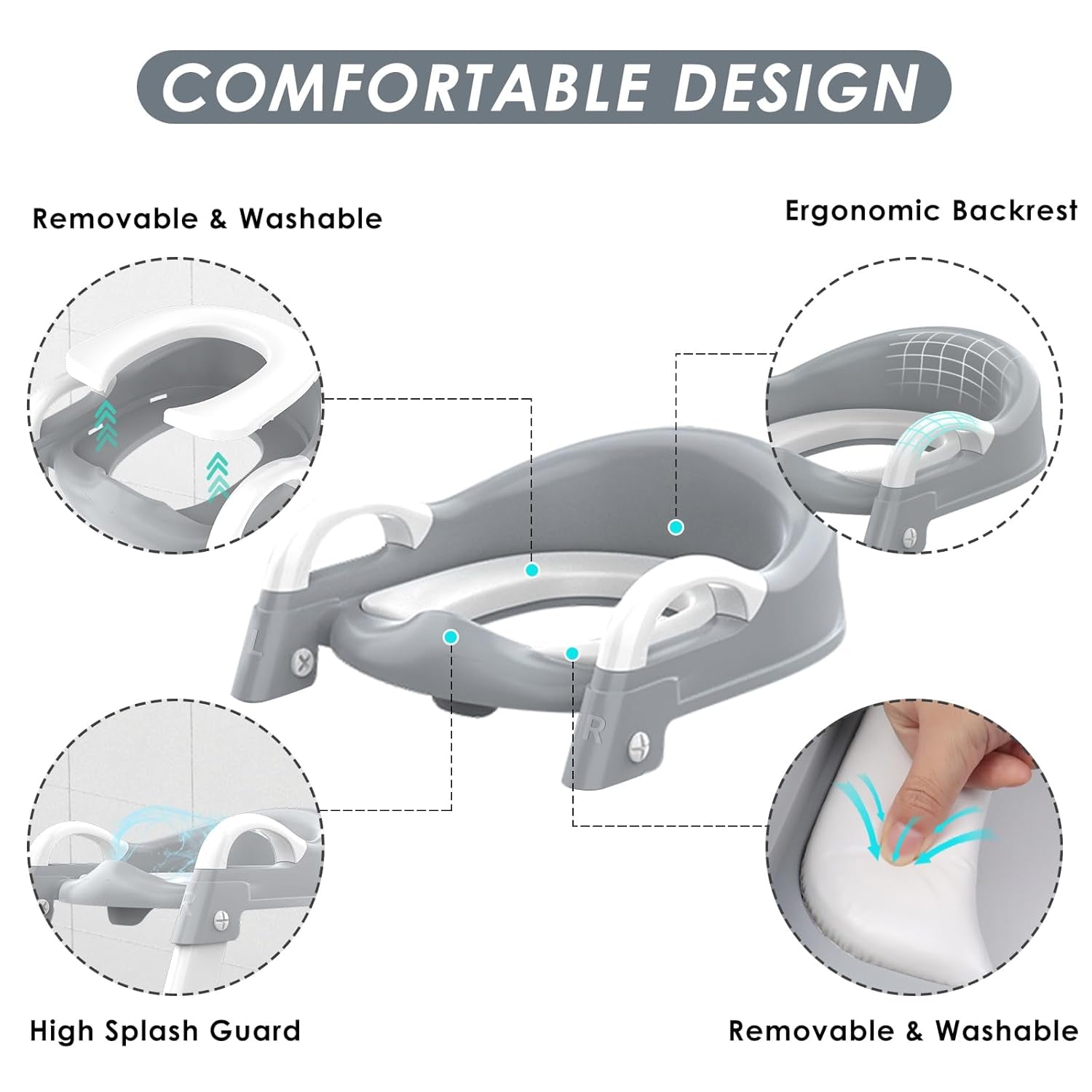 Potty Training Seat with Step Stool Ladder, Toddler Potty Training Toilet for Boys Kids, Potty Chair Adjustable Potty Seat for Toilet with Anti-Slip Wide Steps Splash Guard Safety Handles