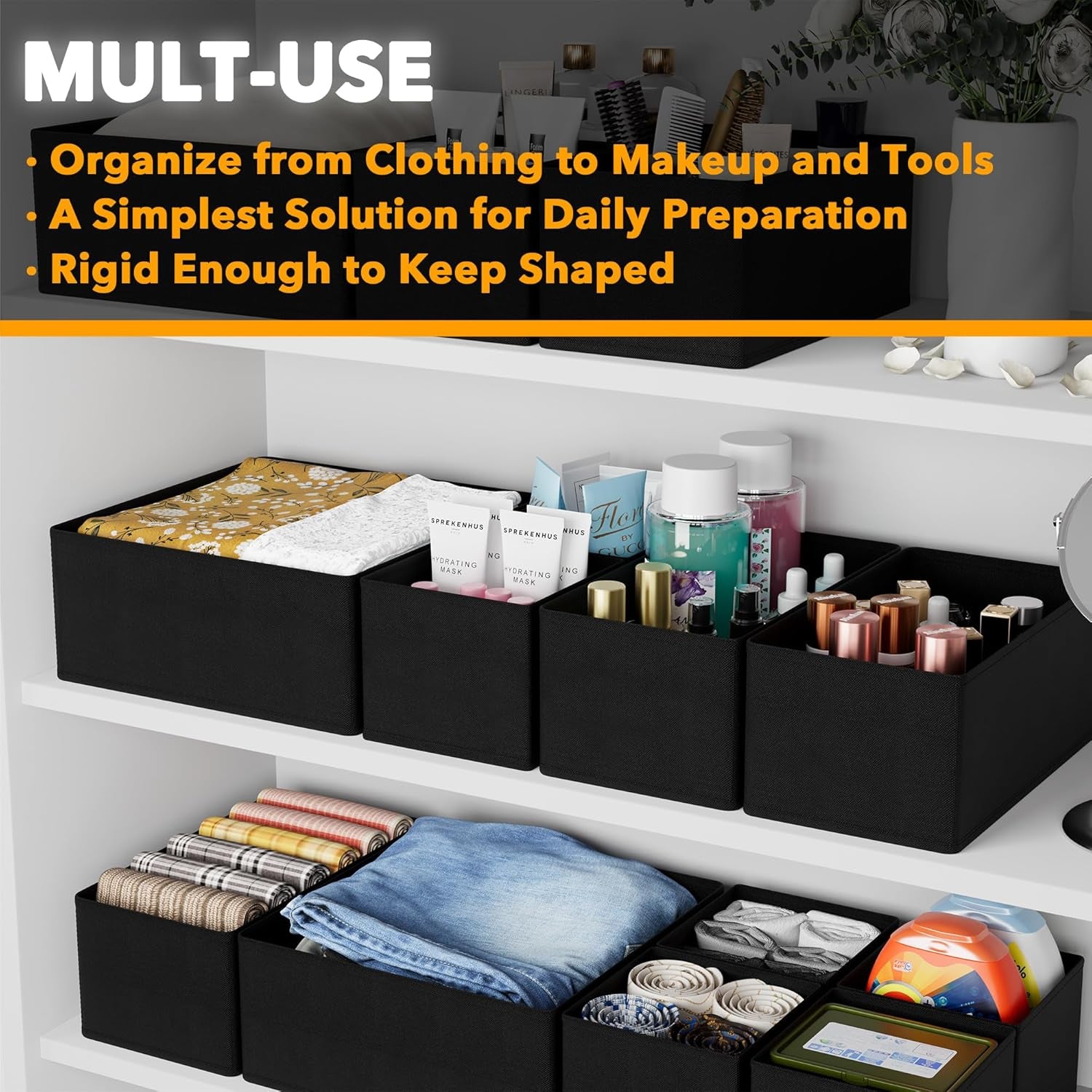 12-Pack Drawer Organizer Bins, Black