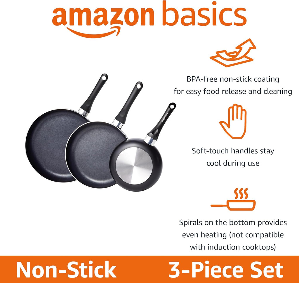 3-Piece Nonstick Kitchen Pan Set – Black