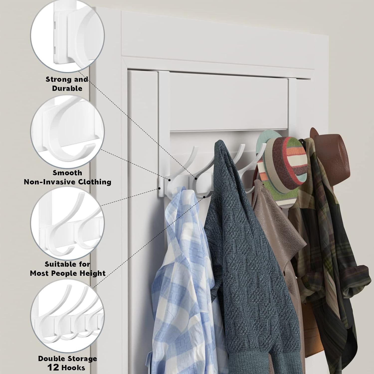 Over-the-Door Hooks 12-Hook White Hanger