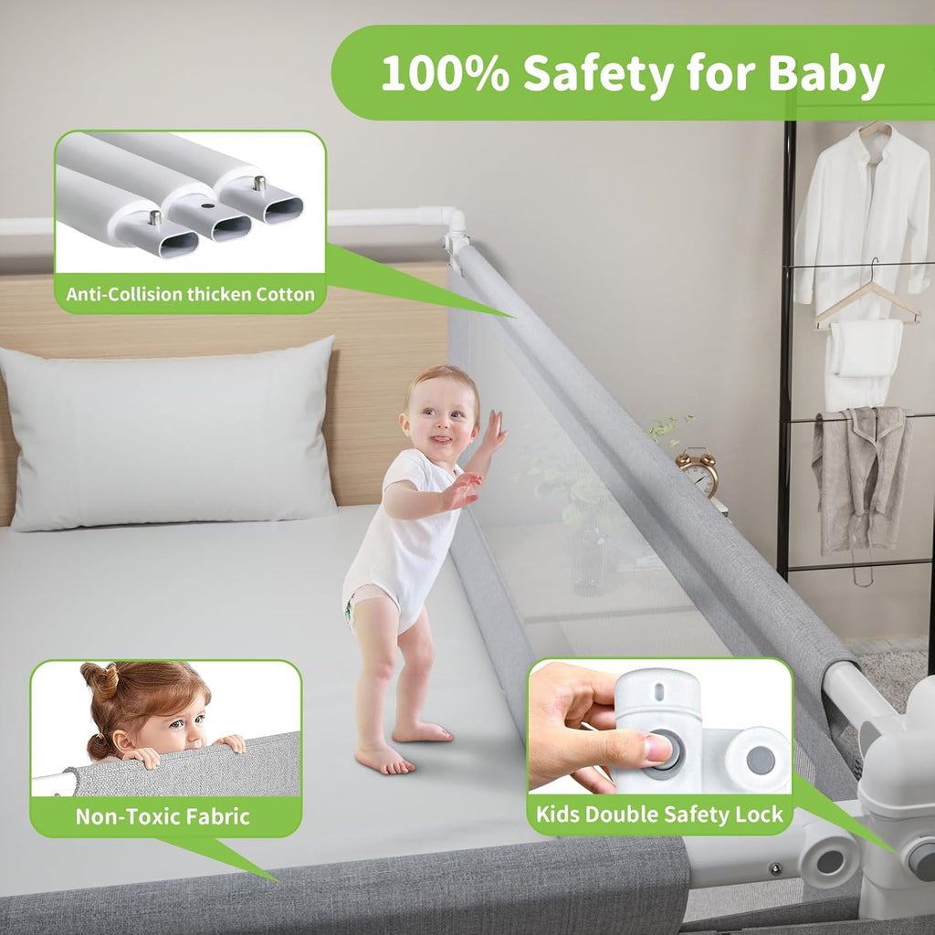 3-Piece King Size Bed Rail for Toddlers - Adjustable Baby Bed Rail Guard, Kids Safety Bed Rail for King Size Bed (78.7"X78.7"X74.8"-Grey)