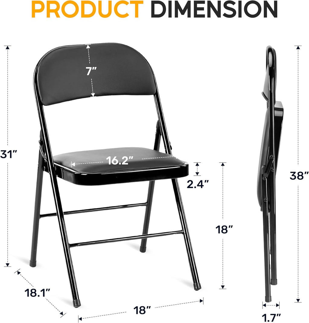 2-Pack Foldable Dining Chairs – Black