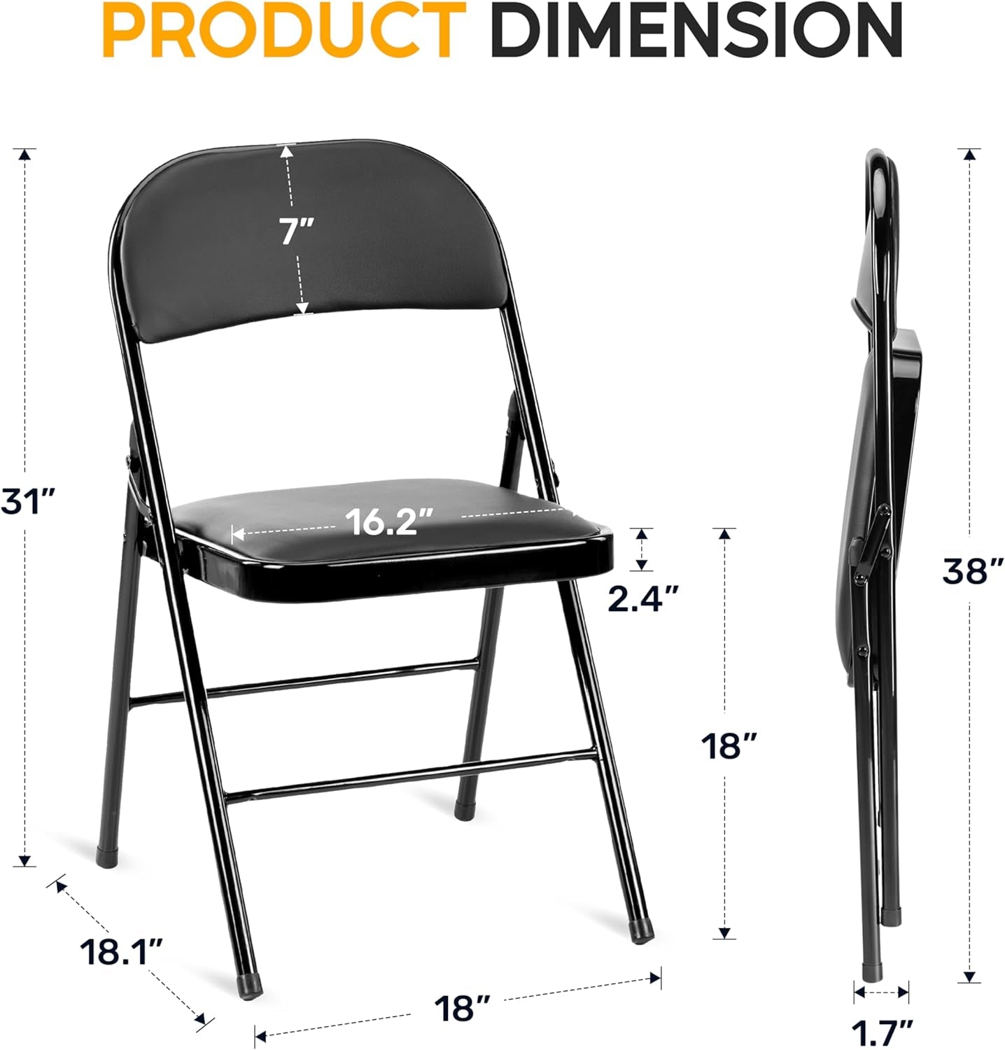 2-Pack Foldable Dining Chairs – Black