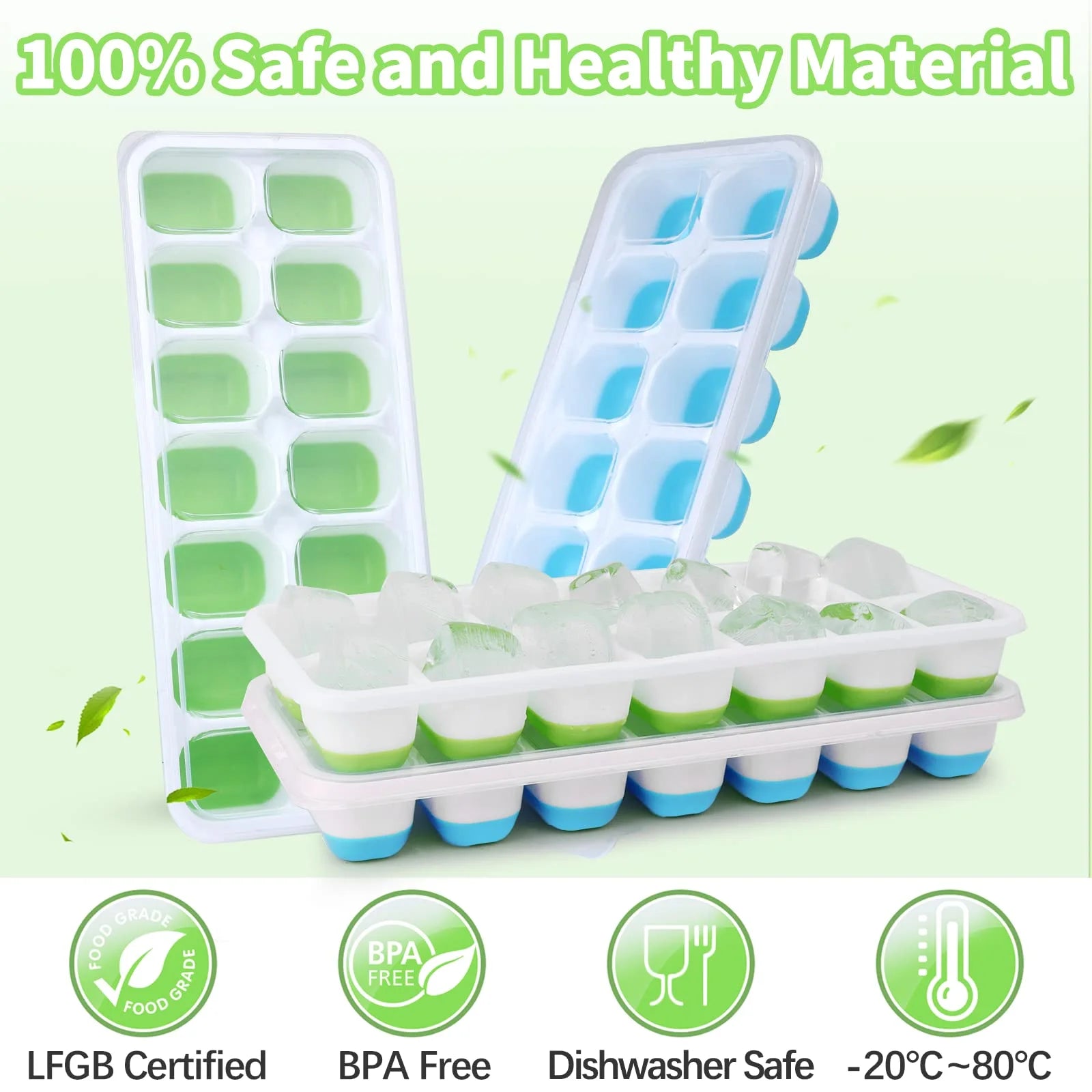 Silicone Ice Cube Tray, 4 Pack Easy-Release & Flexible 14-Ice Cube Trays with Spill-Resistant Removable Lid, Stackable Ice Trays with Covers for Freezer, Cocktail