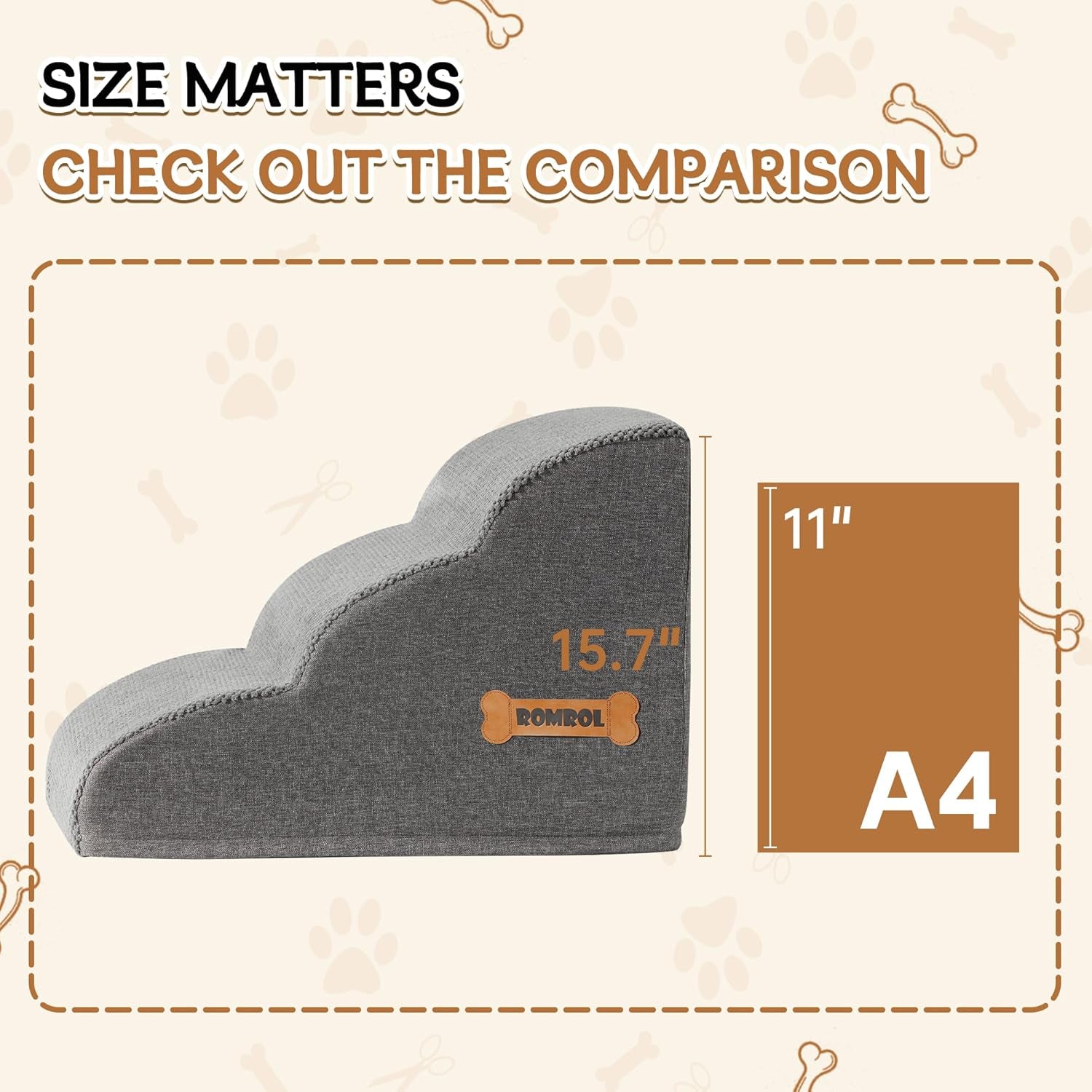 3-Tier Dog Stairs Ramp – Grey