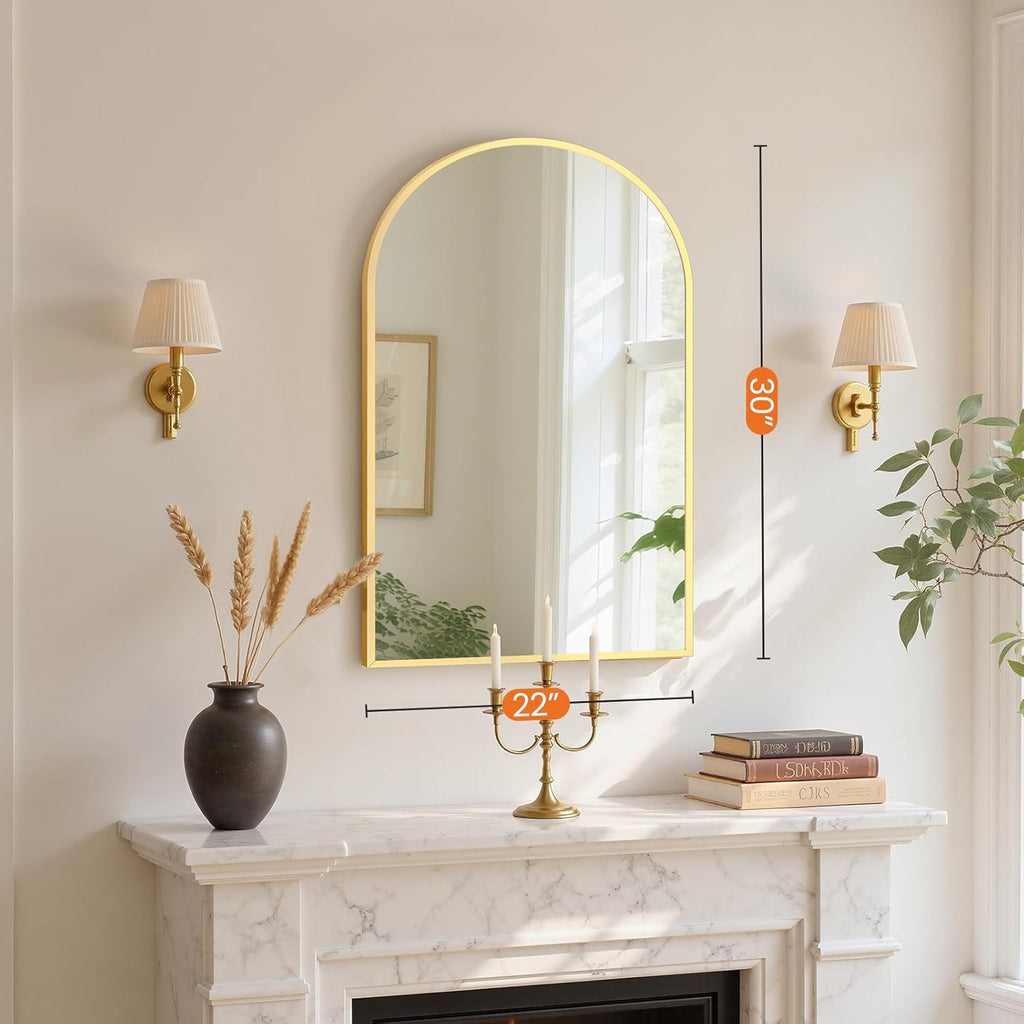 20"x30" Gold Arched Bathroom Mirror – HD Glass