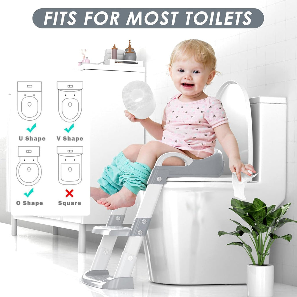 Potty Training Seat with Step Stool Ladder, Toddler Potty Training Toilet for Boys Kids, Potty Chair Adjustable Potty Seat for Toilet with Anti-Slip Wide Steps Splash Guard Safety Handles