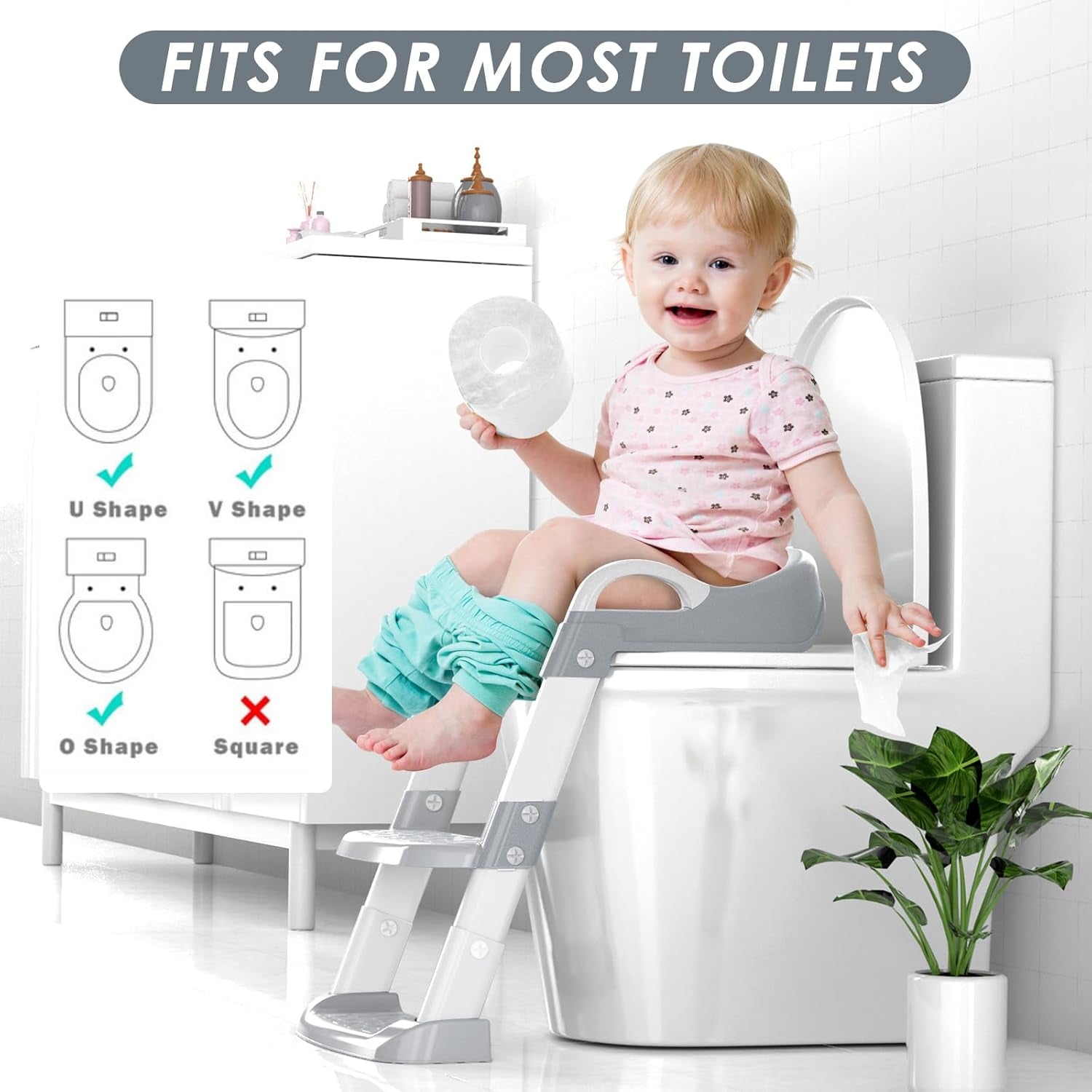 Potty Training Seat with Step Stool Ladder, Toddler Potty Training Toilet for Boys Kids, Potty Chair Adjustable Potty Seat for Toilet with Anti-Slip Wide Steps Splash Guard Safety Handles