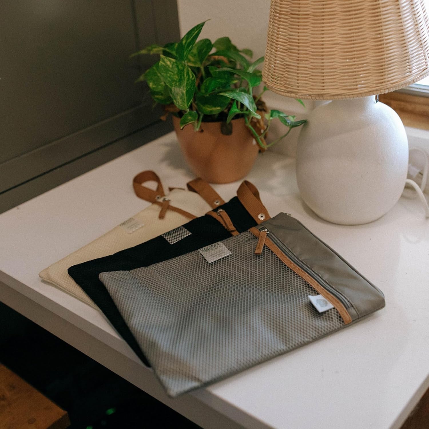 Parker Baby Cloth Diaper Wet Dry Bag - Waterproof Reusable Bag with Mesh Organizer and Zippered Pocket | Stylish, Machine-Washable, Convenient Handle for Diapers, Wet Clothes, Swimsuits - Gray