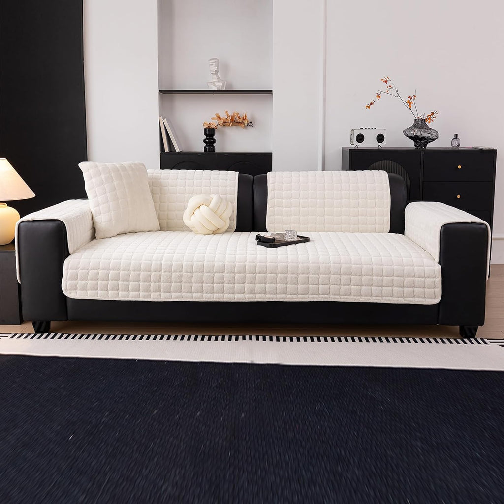 Velvet Sofa Cover – 36×63", Beige White