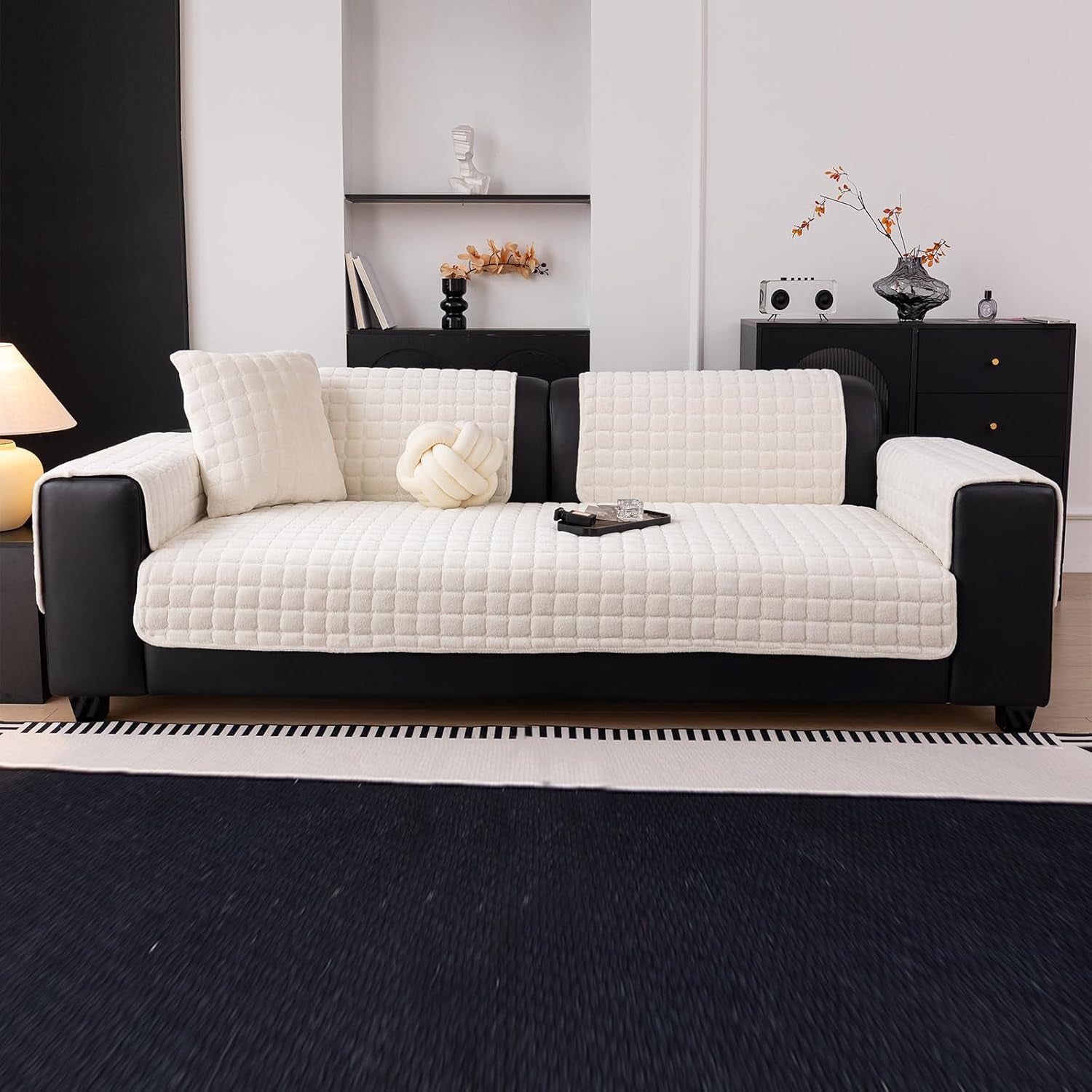 Velvet Sofa Cover – 36×63", Beige White