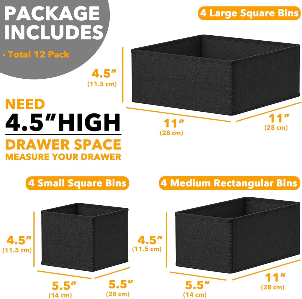12-Pack Drawer Organizer Bins, Black