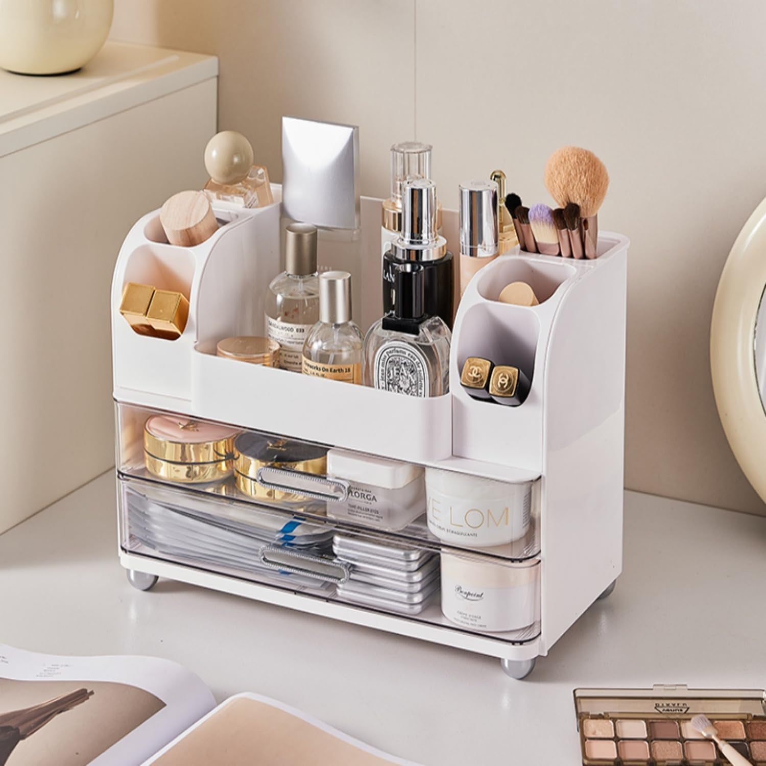 Makeup Organizer with Drawers – White