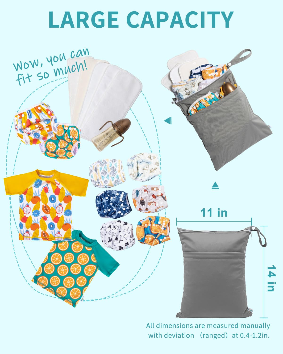 Wet Dry Bags 3 Pack, Waterproof Reusable Travel Bags for Swimsuits, Baby Cloth Diapers, Beach, Pool, Gym Bag & Wet Clothes with 2 Pockets L-BWG