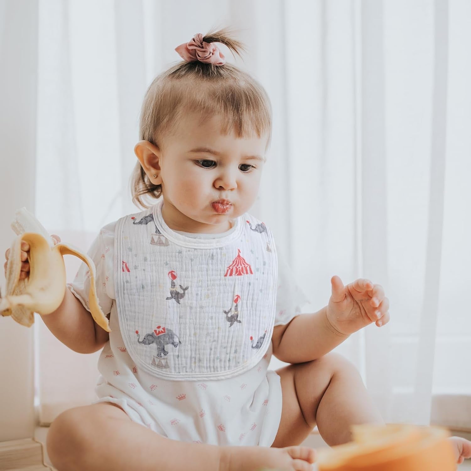 Muslin Drool Bibs for Boys Girls 8 Pack, Adjustable Baby Bibs for Drooling and Teething, Soft Cotton Baby Bandana Bib for Newborn Feeding Essentials (Circus)