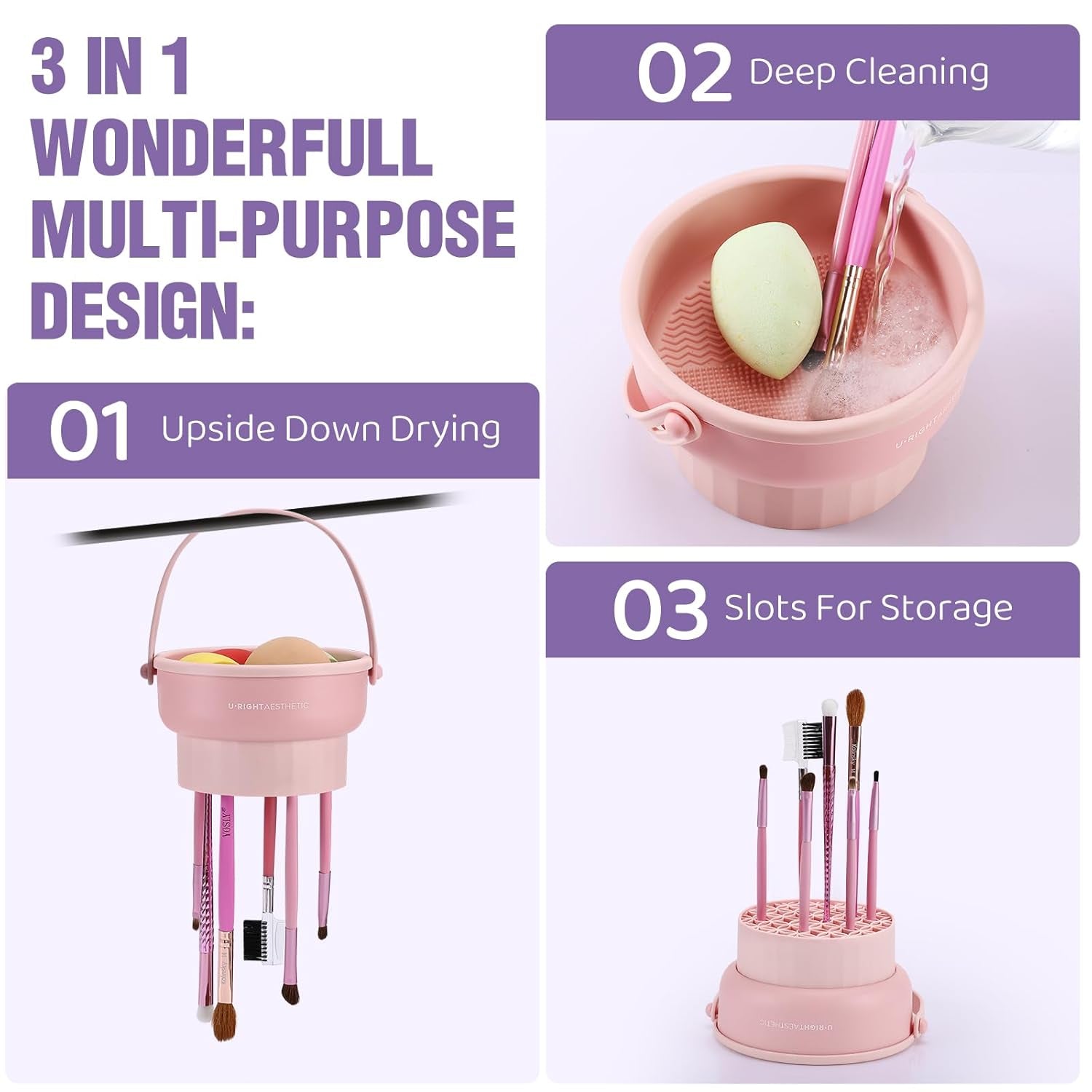 3-in-1 Silicone Makeup Brush Cleaner