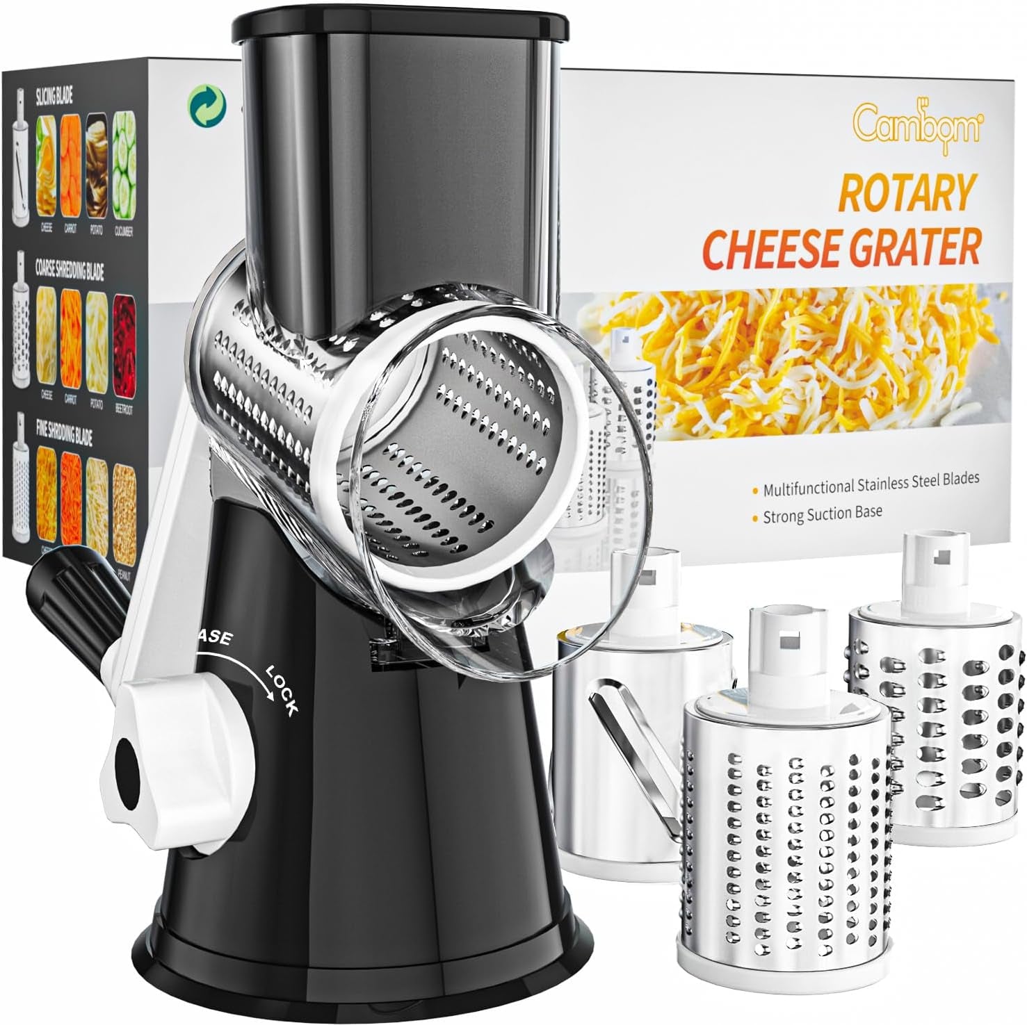 Rotary Hand Crank Cheese Grater with 3 Blades