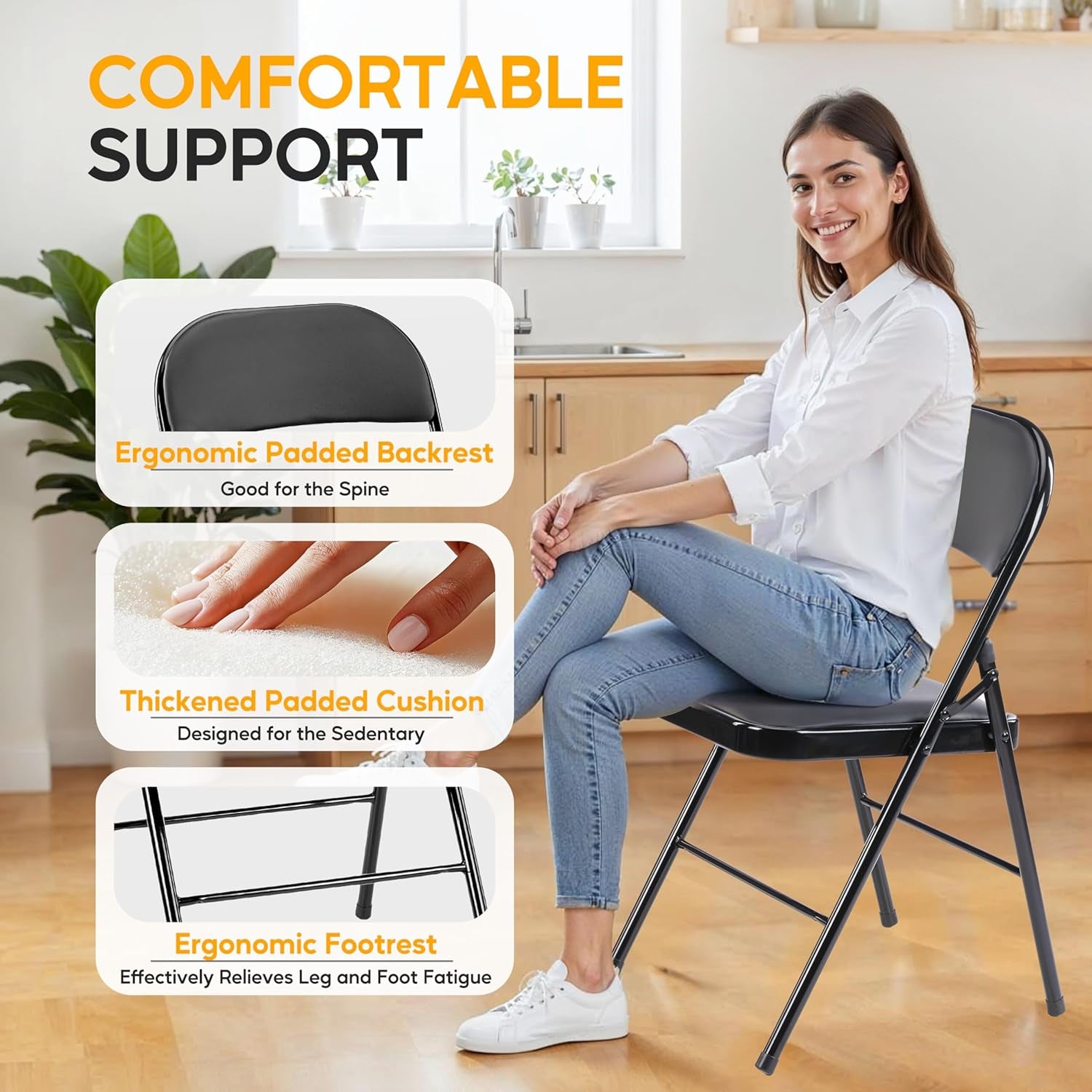 2-Pack Foldable Dining Chairs – Black