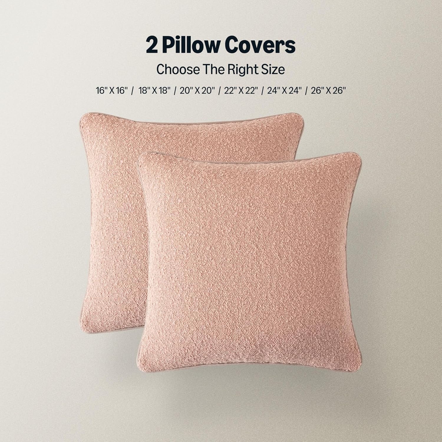 2-Pack Pink Boucle Throw Pillow Covers 22×22