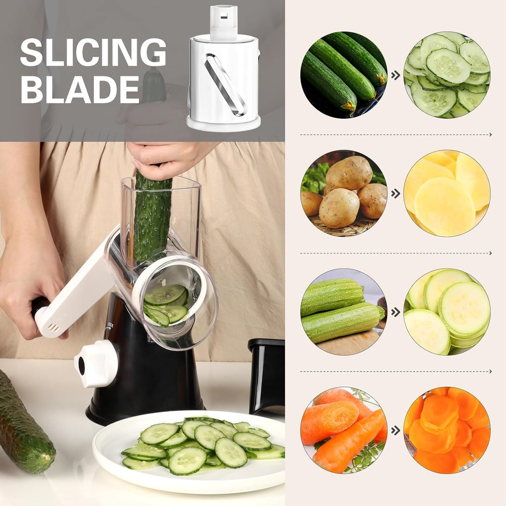 Rotary Hand Crank Cheese Grater with 3 Blades