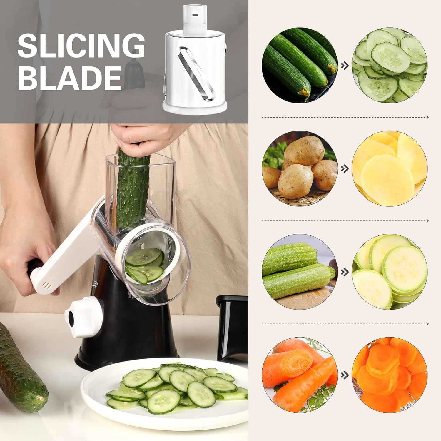 Rotary Hand Crank Cheese Grater with 3 Blades