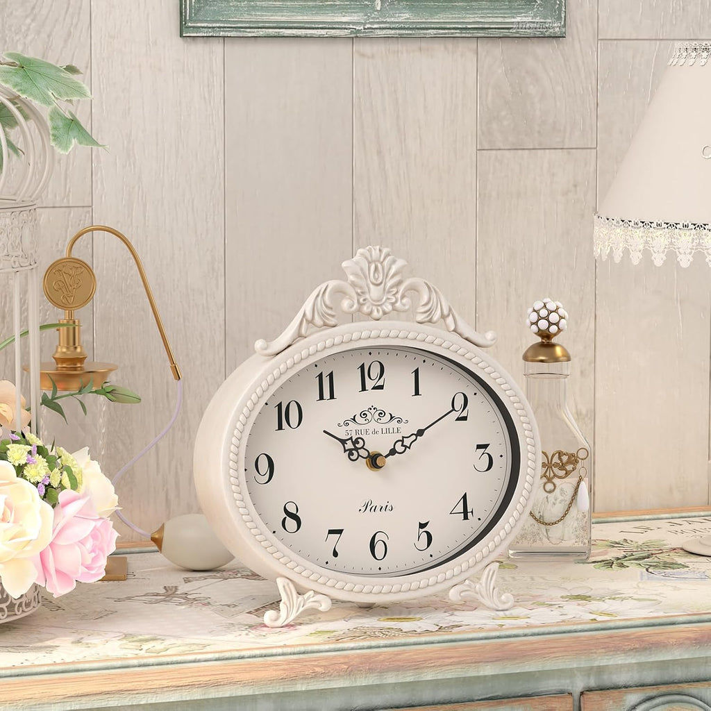 Vintage French-Style Table Clock – Antique White