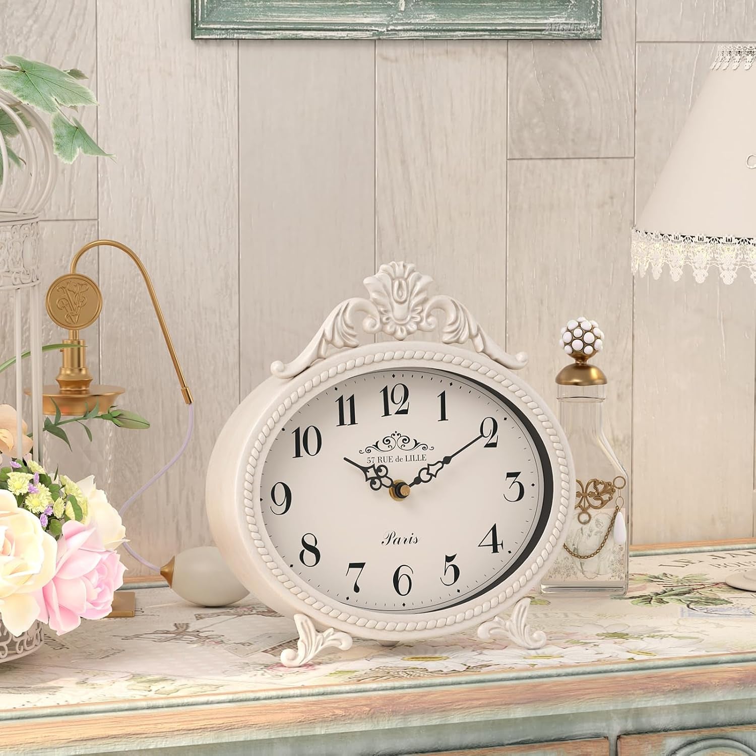 Vintage French-Style Table Clock – Antique White