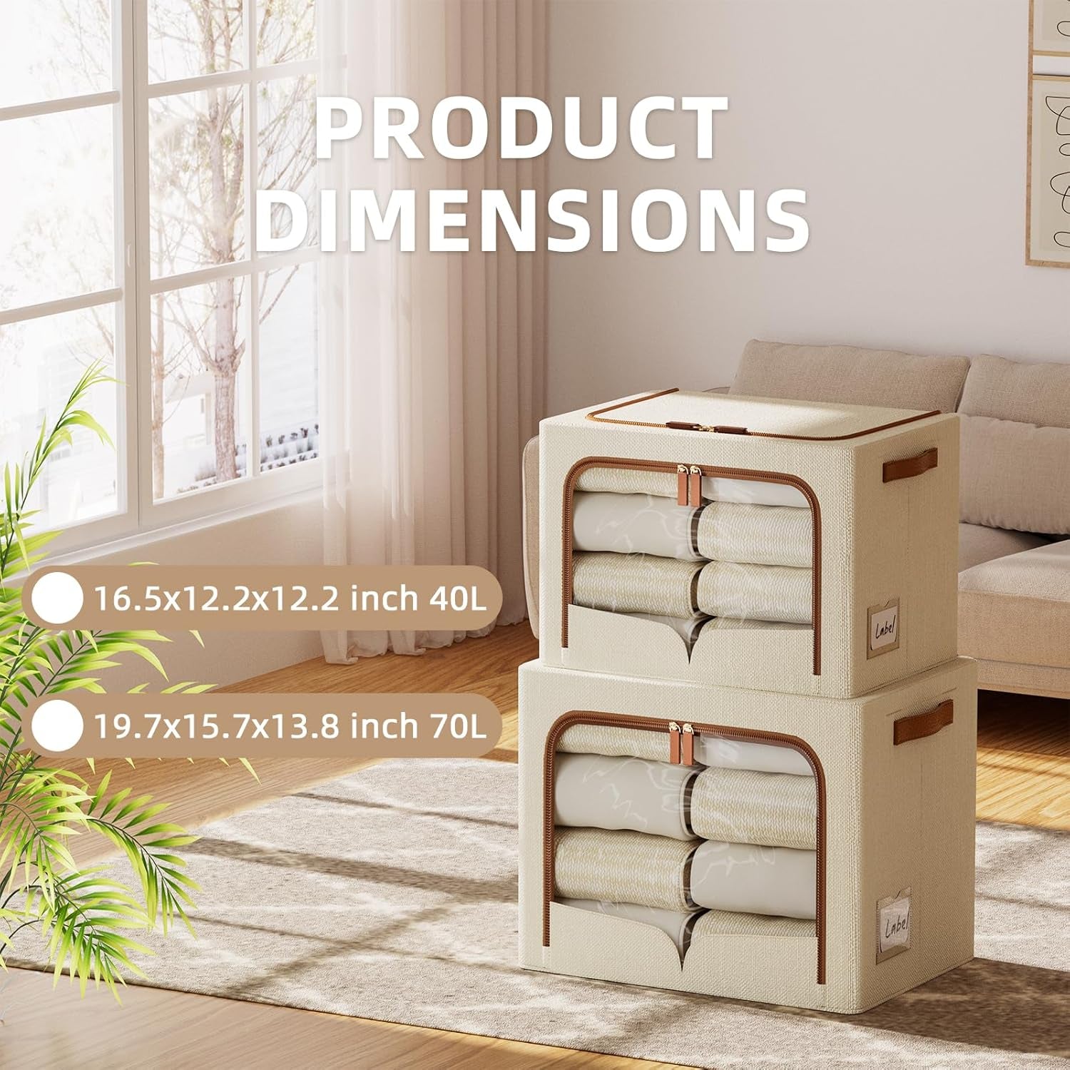 6 Pack Foldable Clothes Storage Bins Beige