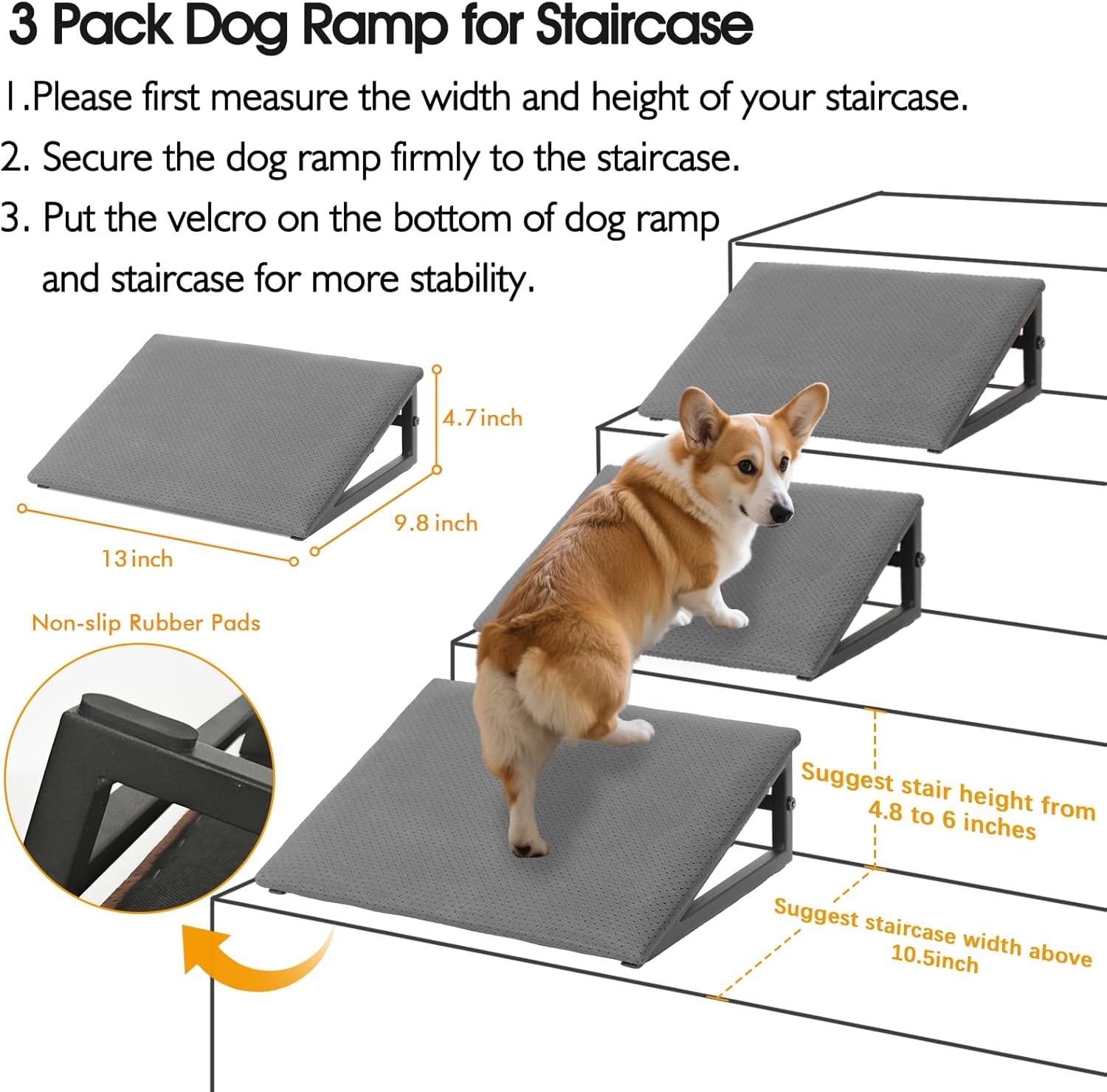3-Pack Non-Slip Dog Ramp Stairs for Pets