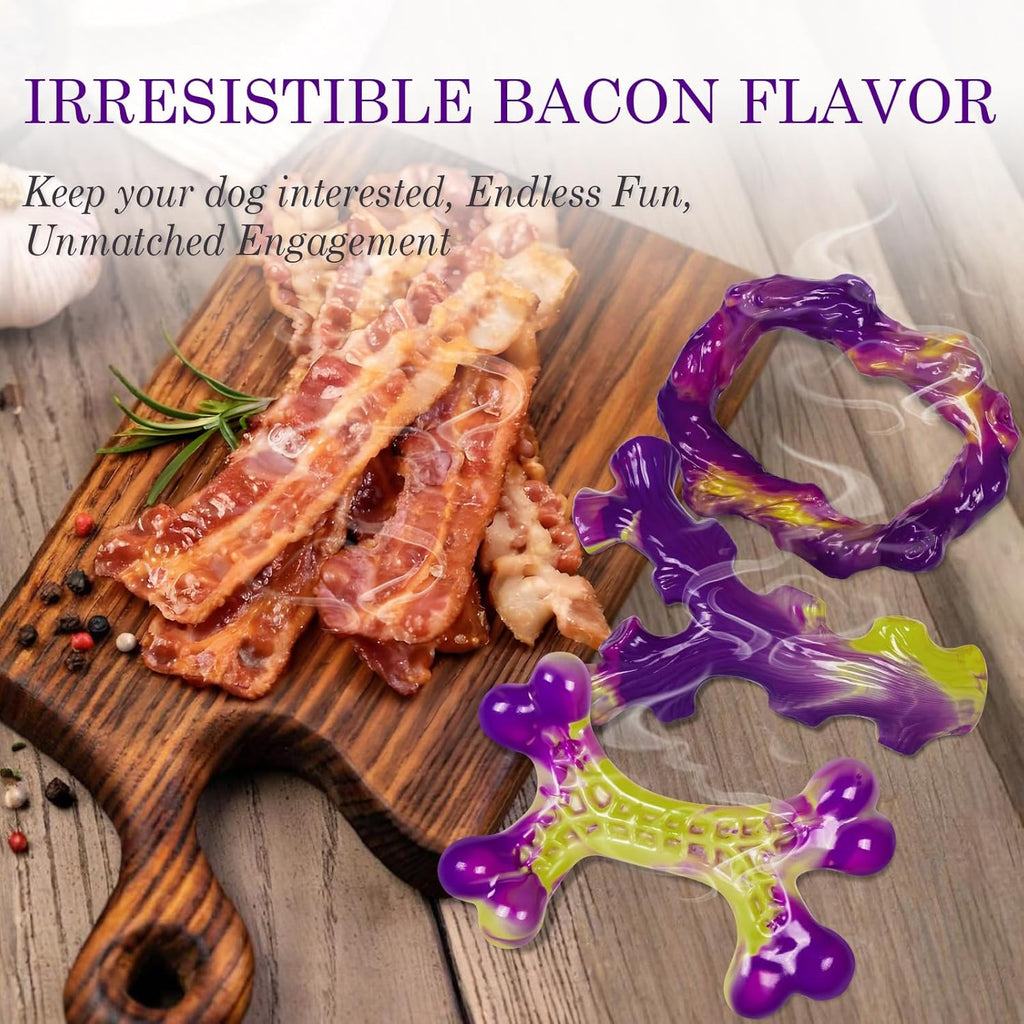 3-Pack Indestructible Dog Chew Toys – Bacon