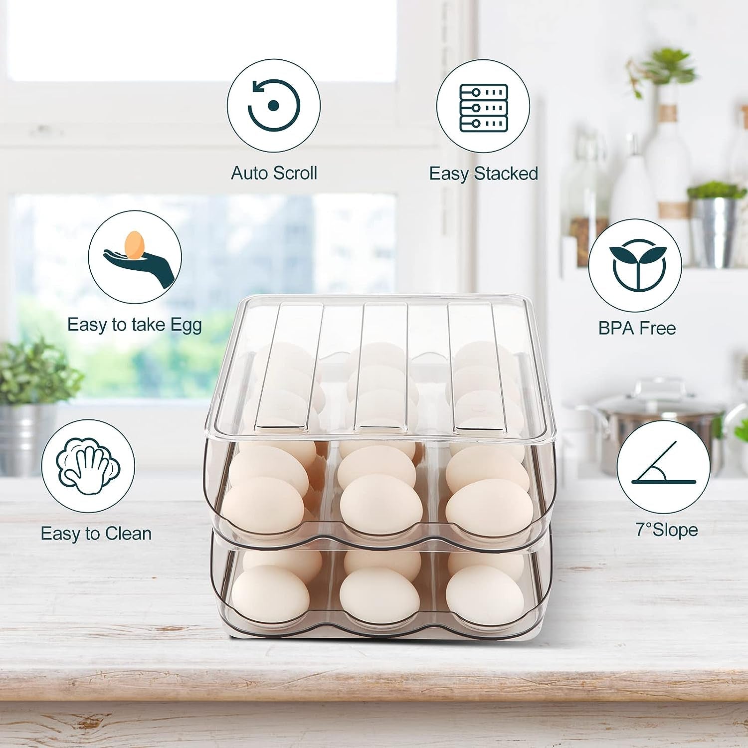 2-Layer Automatic Rolling Egg Holder for Fridge