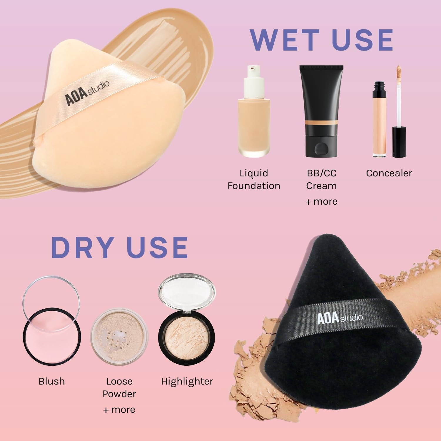 6PCS Velvet Makeup Puff Set – Black/Peach