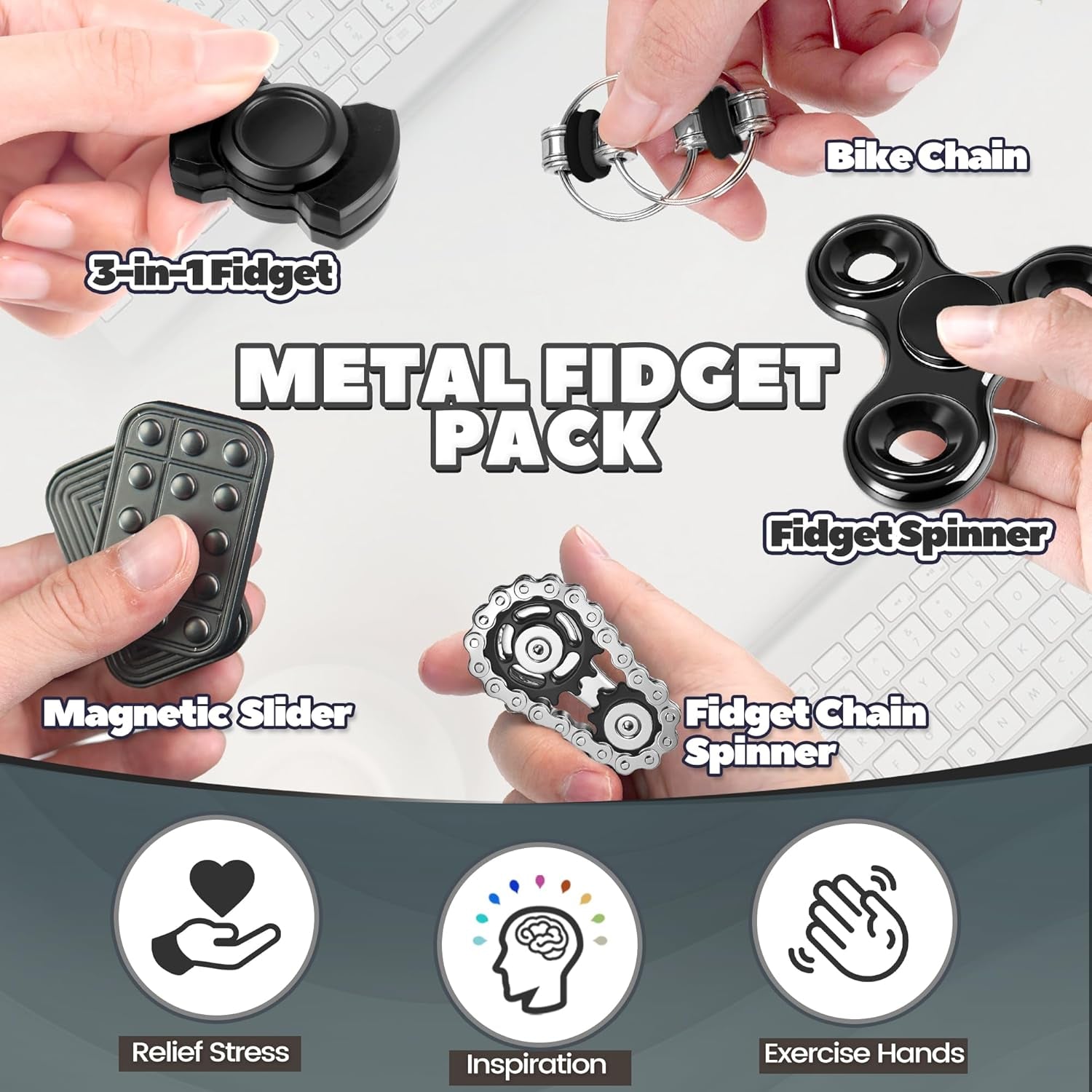 5-Piece Metal Fidget Toy Set for Stress Relief