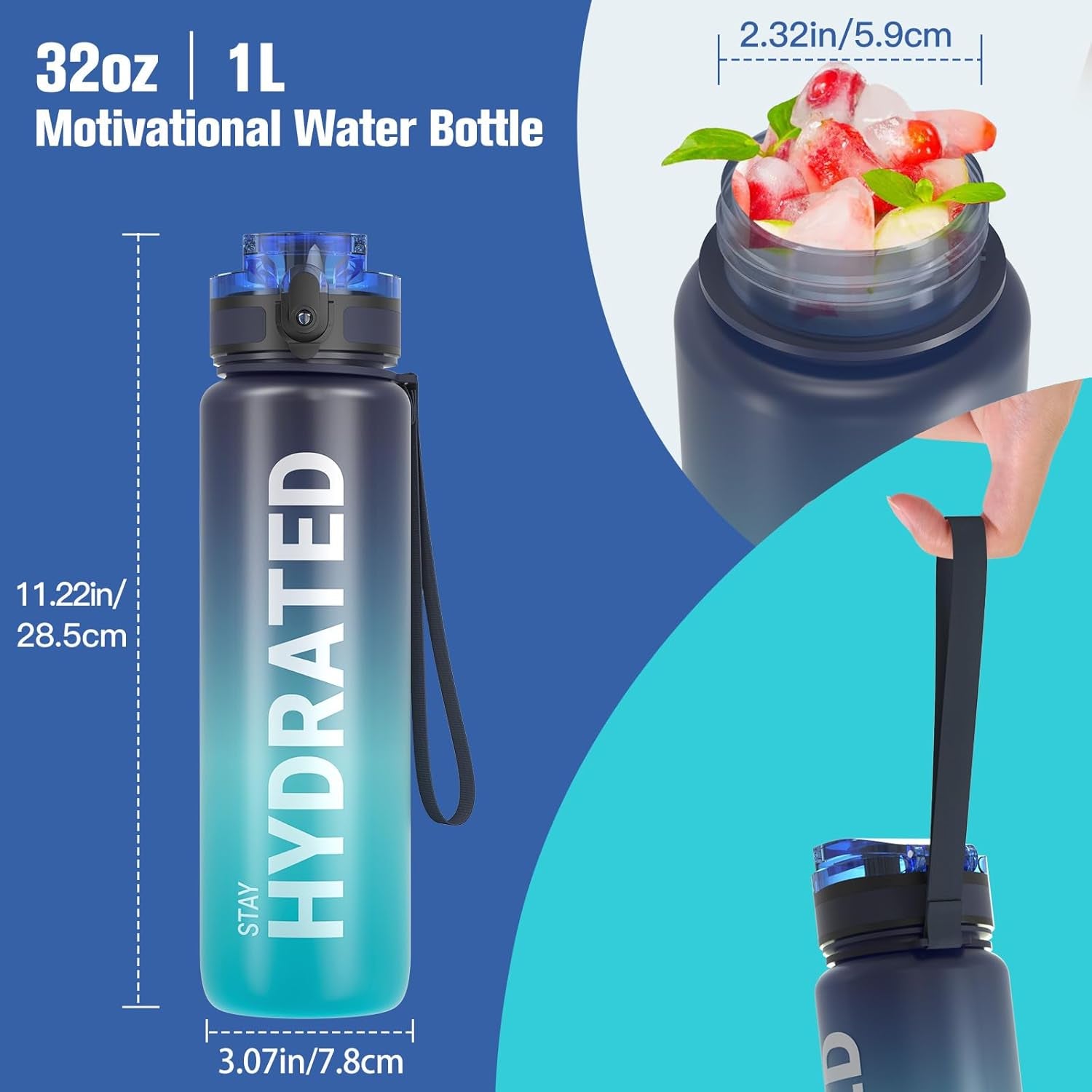 500/750ml Motivational Sports Water Bottle
