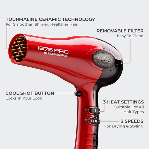 1875W Pro Tourmaline Ceramic Hair Dryer – Red