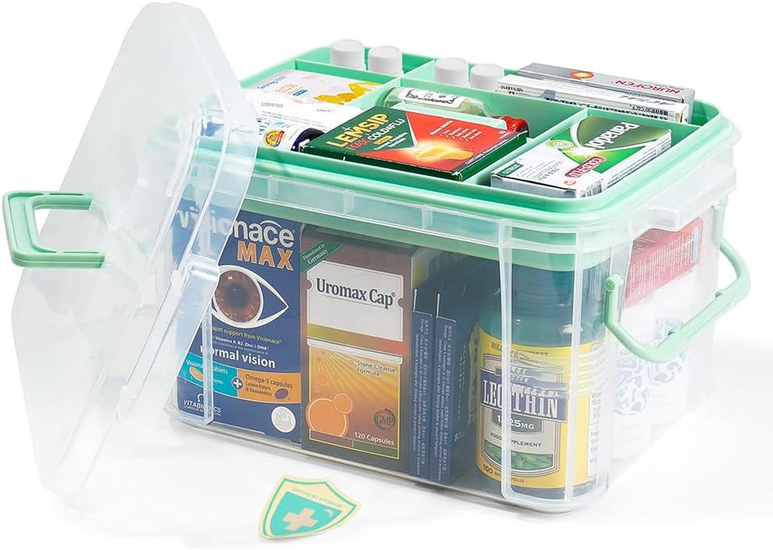 15Qt Medicine Organizer Box with Tray & Labels