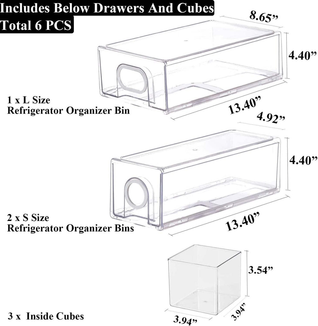 6-Piece Stackable Refrigerator Organizer Bins